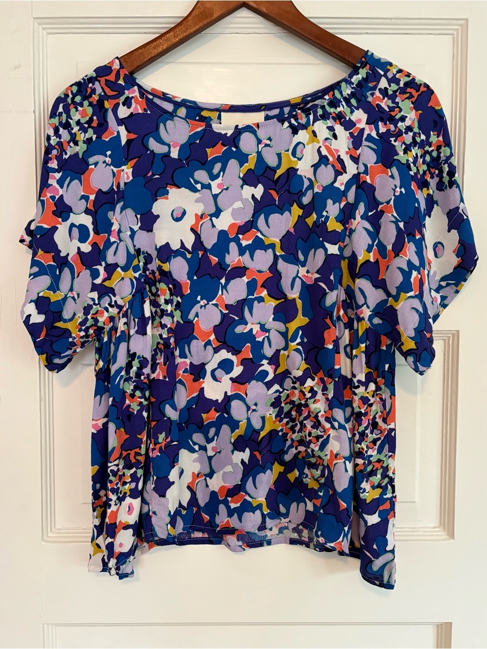 Anthropologie Maeve Floral Milla XS Top. Swingy Baby Doll Loose Short Sleeved